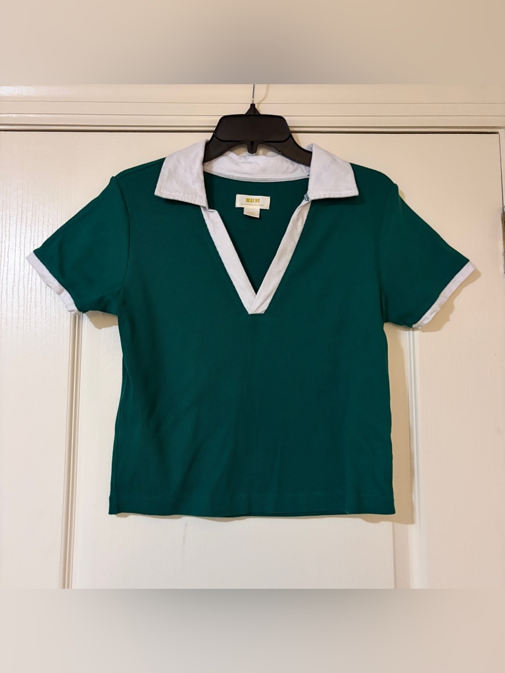 Maeve Teal Polo-Style Short Sleeve Top with White Trim